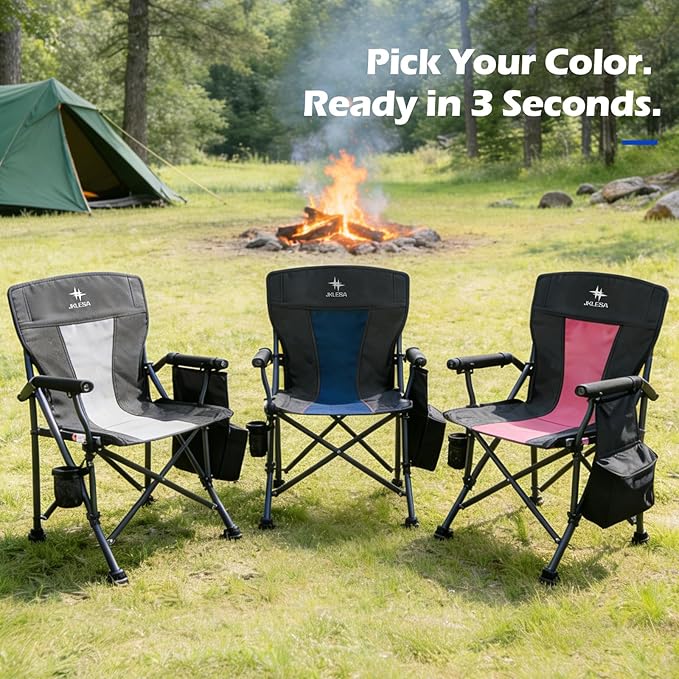 XL Premium Camping Chair - 400lb Capacity Oversized 23.7 Wide Seat Heavy Duty 600D Oxford Fabric Padded Camping Chair Portable for Outdoor Beach Tailgate Parties Solid Slate