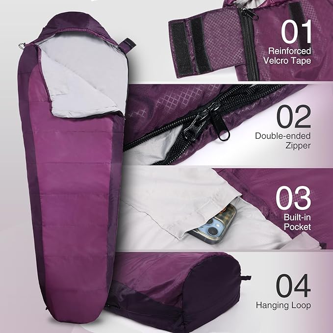 REDCAMP Ultra Lightweight Sleeping Bag for Backpacking Hiking Comfort for Adults Warm Weather with Compression Sack