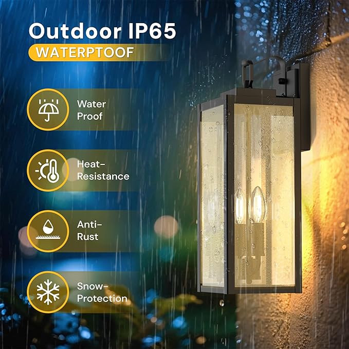 L LOHAS LED 18 Inch Dusk to Dawn Outdoor Wall Lights 2-Light Black Outdoor Wall Sconce Lantern with Clear Glass Shade Tall Transitional Exterior Light Fixtures for Porch Garage ETL Listed 2 Pack