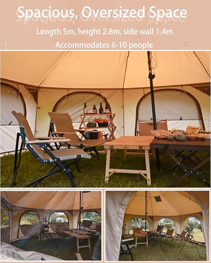 Cotton Canvas Tent Bell - Yurts Breathable and WindproofGlamping for 6/8/10Person Family Camping