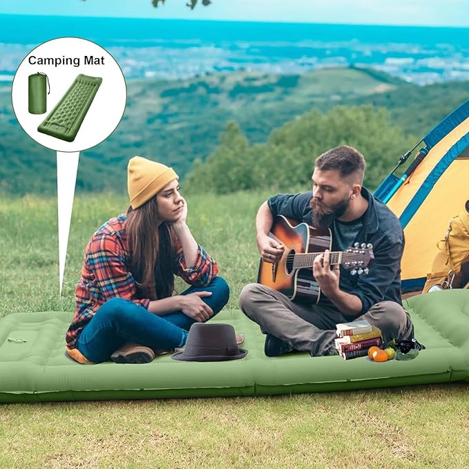 Sleeping Pad - 4.3 Inch Thick Inflatable Mattress Built-in Foot Pump Backpacking Air Bed Outdoor Gear Sports &amp Outdoors Blue Portable Mat for Adults Hiking Travel Car Tent and Mountaineering