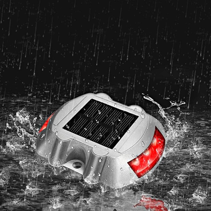 JIGUOOR Solar Deck Lights LED Driveway Lights Solar Powered Dock Light Outdoor IP68 Waterproof Road Markers for Step Sidewalk Stair Boat Garden Ground Pathway Yard (Red 14 Pack)