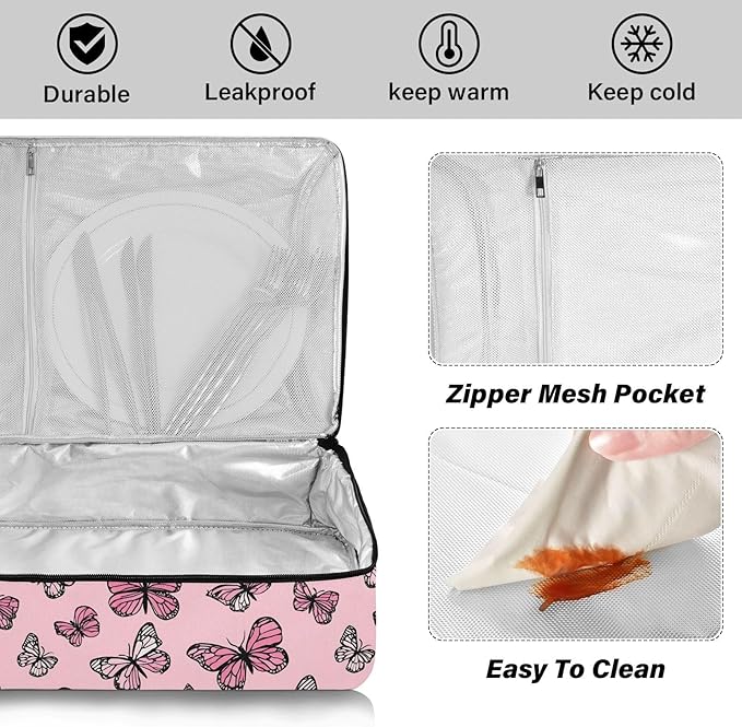 Casserole Carrier Elegance Pattern ButterfliesInsulated Casserole Carrier for Hot or Cold Food Thermal Lunch Tote for Potluck Parties Picnic Beach Fits 9 x 13 Inches Baking Dish