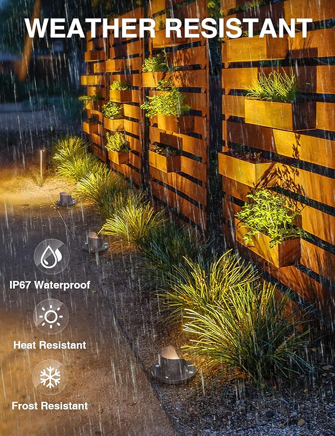 SUNVIE 12W Low Voltage Landscape Lighting Waterproof Outdoor In-Ground Lights Shielded LED Well Lights 12V-24V Warm White Landscape Lighting for Pathway Garden Fence Deck 8 Pack with Wire Connectors