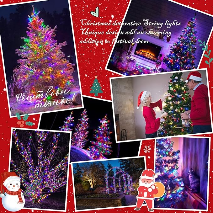 Quntis 82FT 1000LED - C Battery Powered String Lights Super Bright Cluster Lights with Timer Indoor &amp Outdoor Waterproof Decor for Home Xmas Tree Multicolored