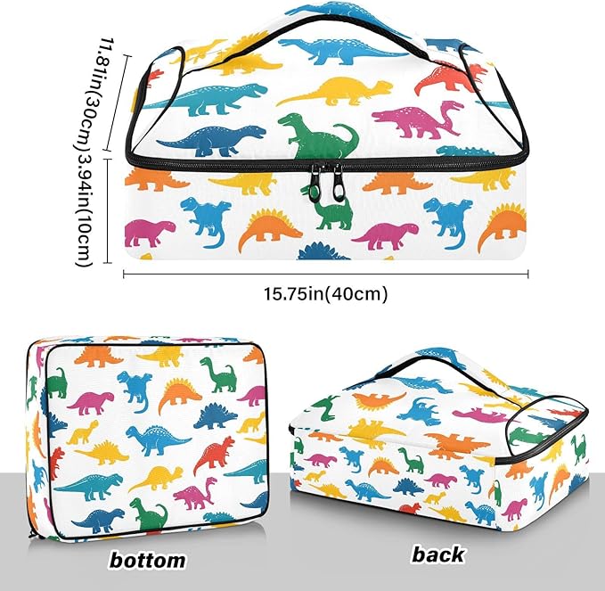 Casserole Carrier Cartoon Dinosaur PrintInsulated Casserole Carrier for Hot or Cold Food Thermal Lunch Tote for Potluck Parties Picnic Beach Fits 9 x 13 Inches Baking Dish