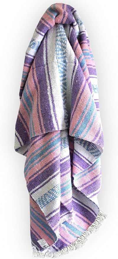 Del Mex Classic Mexican Blanket Large Authentic Woven Falsa Throw (70x50) Artisan Southwest Décor for Beach Yoga Outdoors (Lavender/Pink)