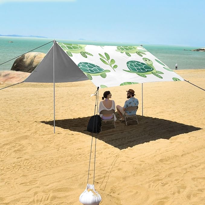 Cute Watercolor Turtle Pattern Camping Sun Shelter Beach Tent Portable Beach Sun Shade Outdoor Canopy for Camping Trips Fishing Picnic