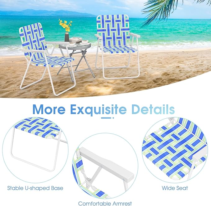 Giantex 4-Pack Beach Chairs for Adults Camping Chair with Steel Frame Lightweight Folding Directors Chairs for Outdoor Webbing Patio Fishing Yard Poolside Lawn Chairs Set of 4 (Blue)