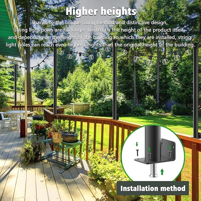 6 Pack String Light Poles5Ft Metal Poles for Outdoor String LightsOutdoor Light Poles with PostPoles/Stand for OutsidePatioDeckBackyardGarden WeddingParty