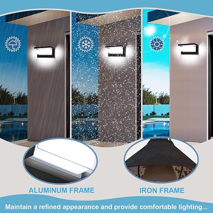 4 Pack 6000K Outdoor Porch Lights 18W 1800LM LED Wall Lighting IP65 Waterproof Rustproof Aluminum Modern Exterior Fixtures for Front Door Patio Backyard