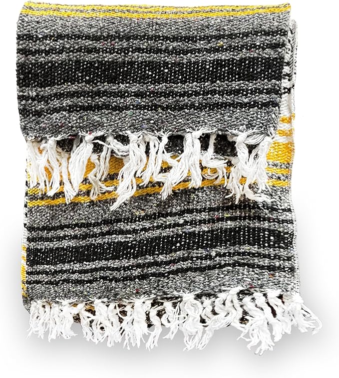 AM Yellow Falsa Blanket Camping Authentic Mexican Comfort