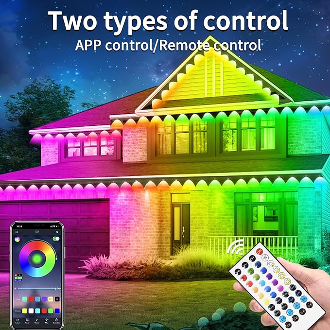 400ft Permanent Outdoor Light RGB Smart Outdoor eave Lights with APP &amp Remote Controltimed Music synchronisation IP67 Waterproof LED eave LightSuitable for PartyHalloweenChristmasRooftopGar