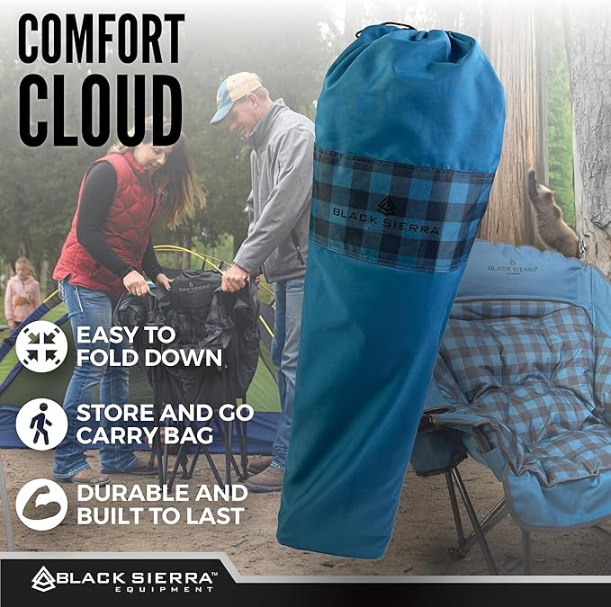 Black Sierra Oversized Camping Chair for Adults – 400 lb Heavy Duty Folding Chair with Cup Holders &amp Carry Bag