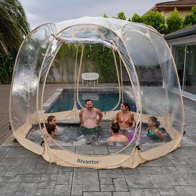 Alvantor® Pop Up Bubble Tent® - 12’ x 12’ Instant Igloo Tent® - 8-10 Person Screen House for Patios - Large Oversize Weather Proof Pod - Cold Protection Camping - Beige