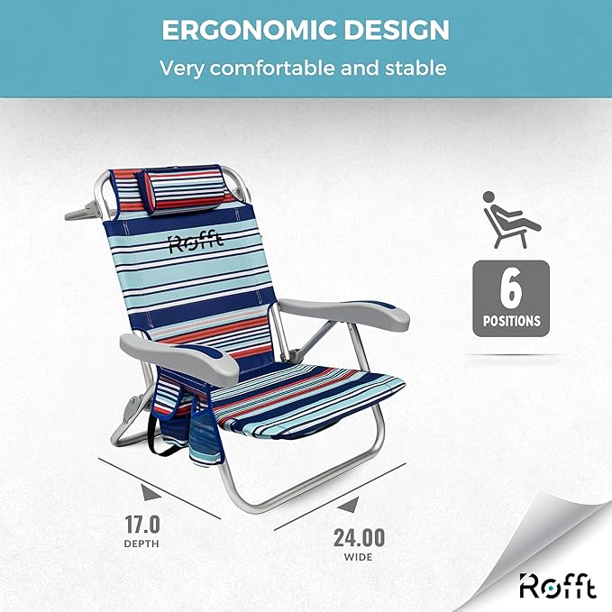 Beach Chair 6 Positions Backpack Beach Chairs for Adults Reclining and Folding Heavy Duty Backpack Straps Best Beach Chair Lay Flat Lightweight