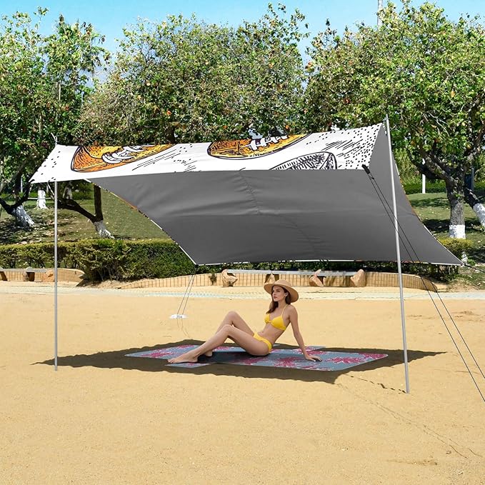 Rugby White Pattern Camping Sun Shelter Beach Tent Portable Beach Sun Shade Outdoor Canopy for Camping Trips Fishing Picnic