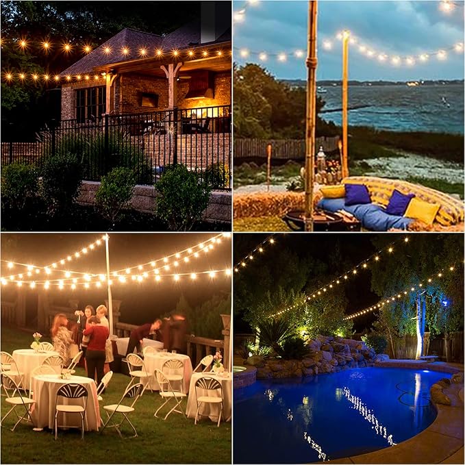 Solar String Lights Outdoor Waterproof 35FT with Shatterproof ST38 LED Bulbs 2700K Solar Lights with Remote Solar String Lights for Outside Camping Yard