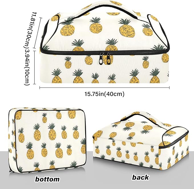 Casserole Carrier Pineapples PatternInsulated Casserole Carrier for Hot or Cold Food Thermal Lunch Tote for Potluck Parties Picnic Beach Fits 9 x 13 Inches Baking Dish