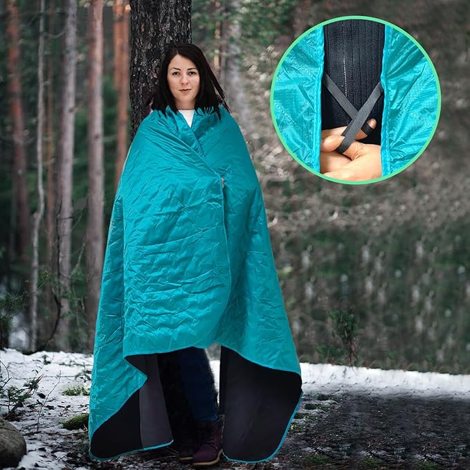 Large Outdoor Blanket Waterproof QuiltedThick Warm Fleece Blanket for Stadium Camping Picnics Beaches Pets Sports - Sandproof Windproof Washable Portable - Peacock Green