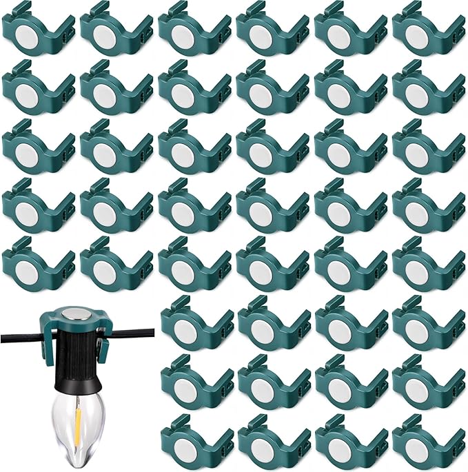 Frienda 50 Pieces C9 Magnetic Christmas Light Clips Magnet Christmas Socket Clips Hooks for Sockets Roof Gutters Outside Patio Holiday Lighting (Green Round)