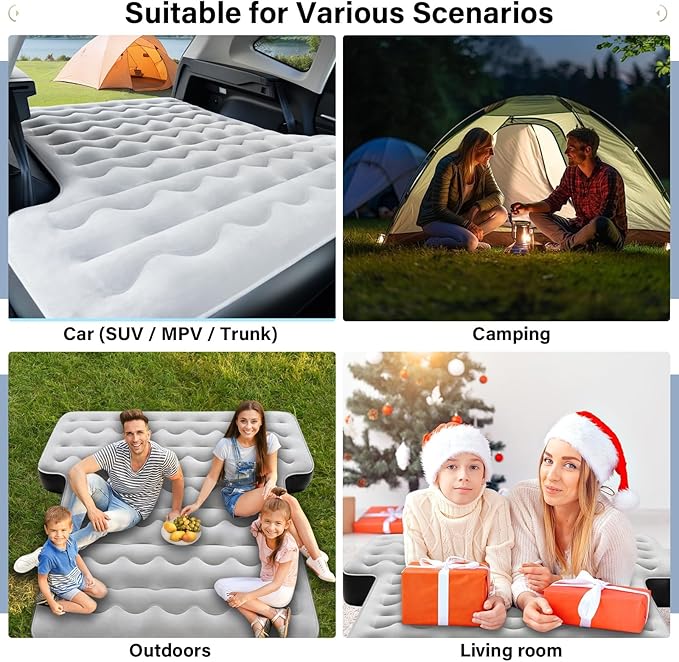Coverado Car Air Mattress SUV Air Mattress with Built in Wireless Pump Comfort Flocking Travel Bed 5-inch Height SUV Mattress Car Bed Camping Universal Air Mattress for SUVs Supports 660lbs