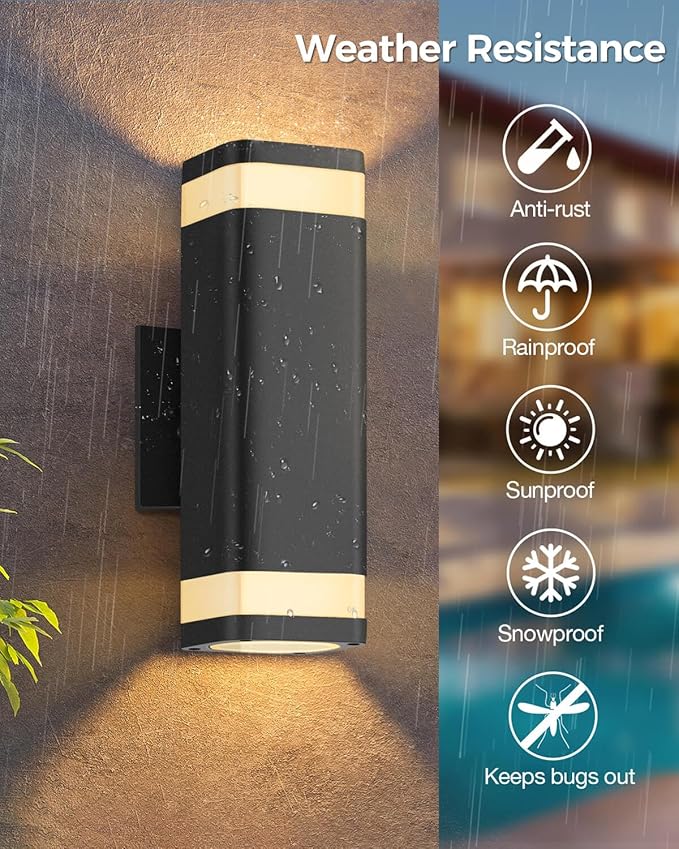 Smart Outdoor RGB Wall Lights 2 Pack Wi-Fi &amp App Control Color Changing Up and Down Wall Sconce with Remote Dusk to Dawn Waterproof Exterior Lighting Fixtures Works with Alexa Google Assistant