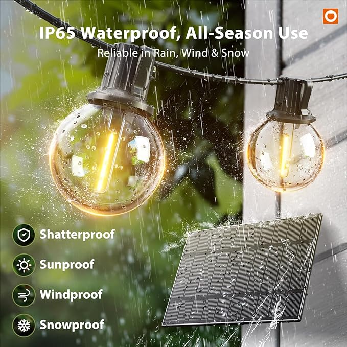 addlon 100FT Solar String Lights Outdoor with Remote 54 LED Shatterproof Bulbs Dimmable &amp Timable 3 Light Modes G40 Waterproof Solar String Lights for Outside Backyard Party Decor