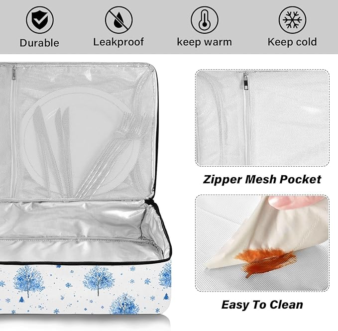 Casserole Carrier Blue Tree PatternInsulated Casserole Carrier for Hot or Cold Food Thermal Lunch Tote for Potluck Parties Picnic Beach Fits 9 x 13 Inches Baking Dish
