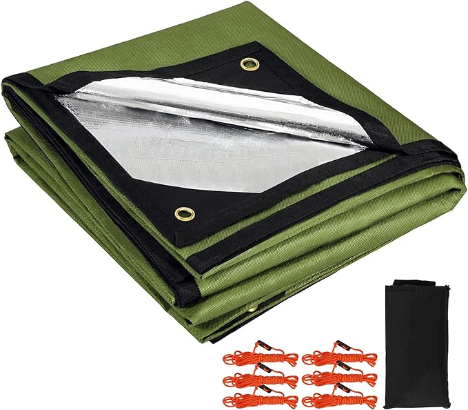RedSwing Heavy Duty Survival Blanket Waterproof Emergency Thermal Tarp Multipurpose Reflective Insulated All Weather Blankets for Camping Hiking Green11.8 x 8.5 ft