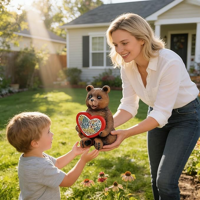 Solar Bear Garden Statues Decor for Outdoor Brown Bear Figurine Lights for Lawn Patio Yard Decoration - Unique Christmas Housewarming Gift for Grandma Wowen Mom