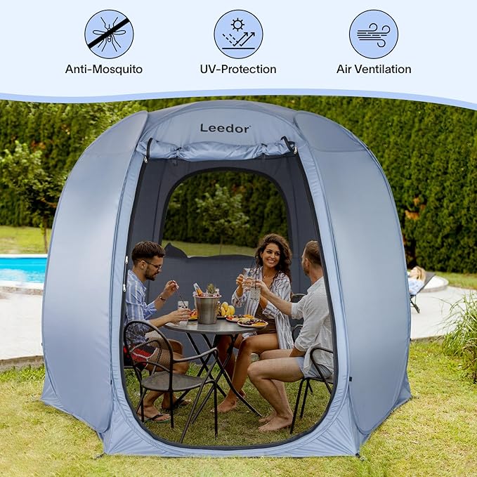 LEEDOR Pop Up Screen House Tent UPF 50+ and Windproof Dome Outdoor Canopy Tent with Roll Up Zipped Door Privacy Gazebo Compact and Lightweight for Party Camping Fishing Picnic Grey