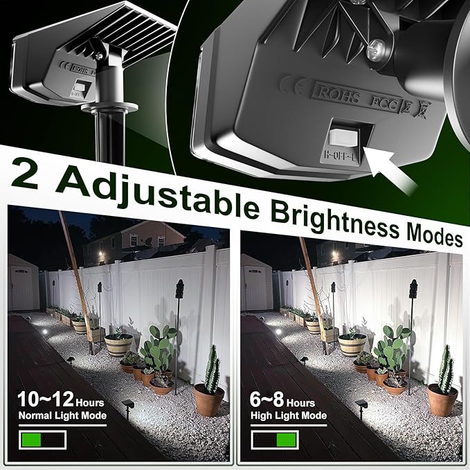 Anordsem Solar Spot Lights Outdoor: 1000mAh+ABS Waterproof Case 4 Pack - 2 White Light Modes for Yard Garden Path Decoration - Bright Security Lighting Gifts for Homeowner