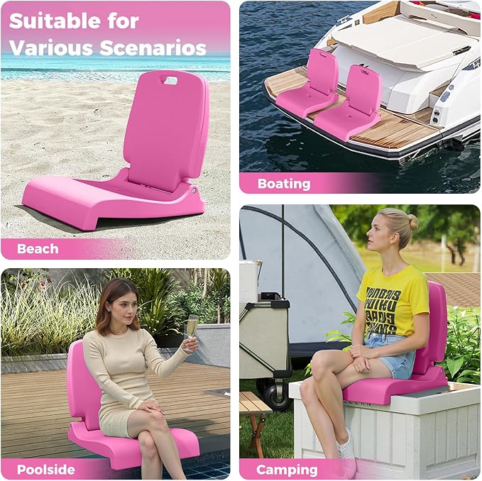 GYMAX Foldable Poolside Chairs for Edge of Pool Portable Pool Chair with Handle Drainage Hole Lightweight Folding Flip Seat for Beaches Camping Fishing Tailgating Lawn (Bright Pink1)
