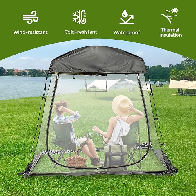 2-4 Person PVC Sports Tent Clear Sun Shelter with Ventilation Window Removable Top Cover 540° View Waterproof Screen Room for Outdoor Activities Sport Event Camping Fishing 6.56×4.76×6.23 FT (L×W×H)