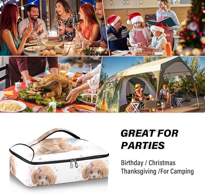 Casserole Carrier Beautiful Cute DogInsulated Casserole Carrier for Hot or Cold Food Thermal Lunch Tote for Potluck Parties Picnic Beach Fits 9 x 13 Inches Baking Dish
