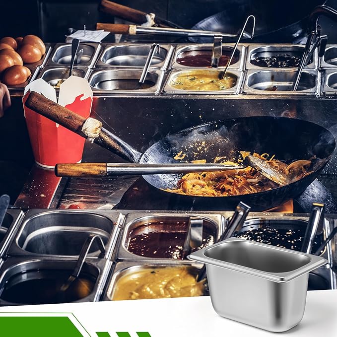 Giantree 10 Packs 1/9 Size 4 Inch Deep Hotel Pan Stainless Steel Steam Table Pan Commercial Metal Food Containers for Hotel Buffet Restaurant Catering Supplies 0.8 mm Thick 6.9 L x 4.3 W