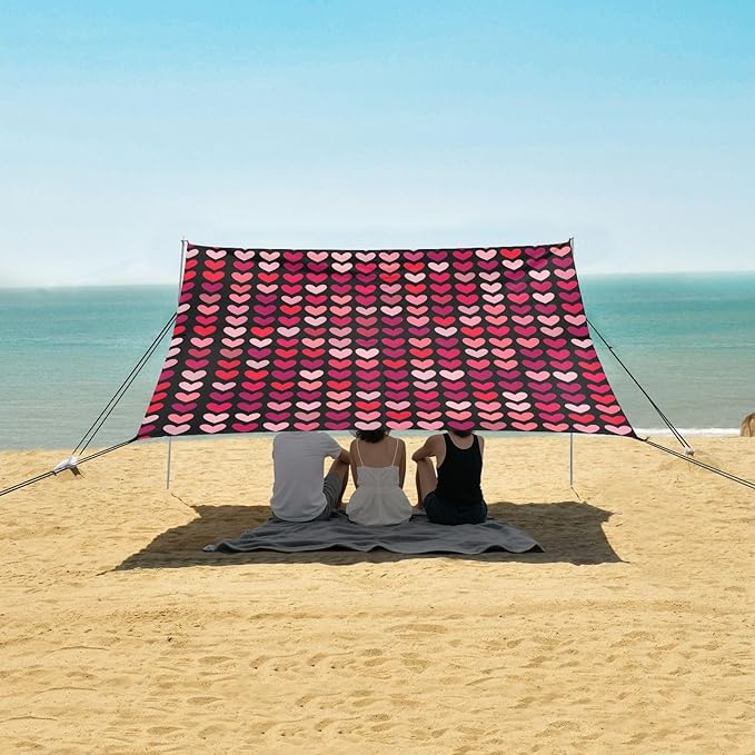 Love Pink Red Pattern Camping Sun Shelter Beach Tent Portable Beach Sun Shade Outdoor Canopy for Camping Trips Fishing Picnic