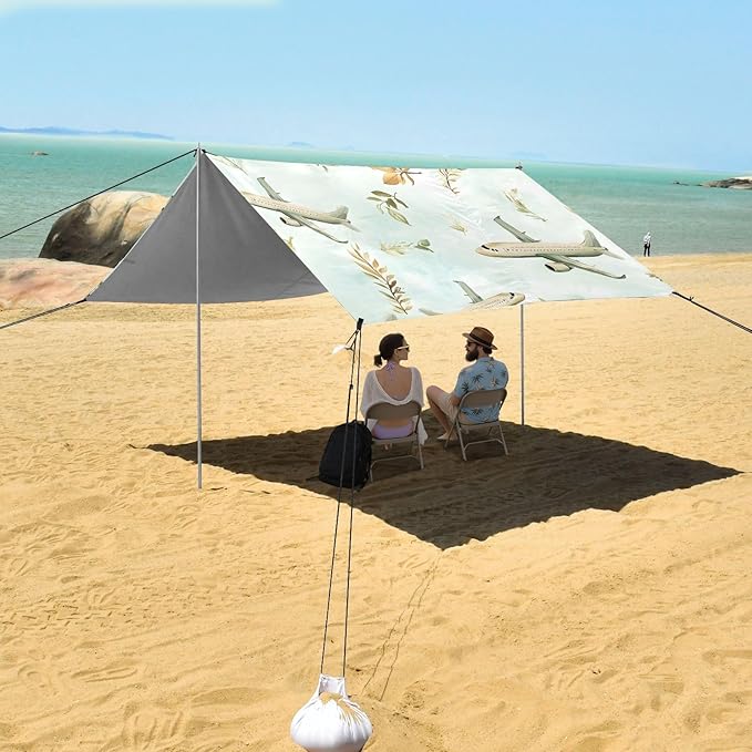 Aircraft Leaf Pattern Camping Sun Shelter Beach Tent Portable Beach Sun Shade Outdoor Canopy for Camping Trips Fishing Picnic