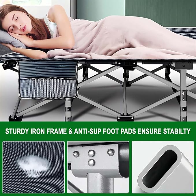 Camping Cot for Adluts Sleeping Portable Bed Folding Outdoor Cot for Camping W/Soft Pad Cement Grey