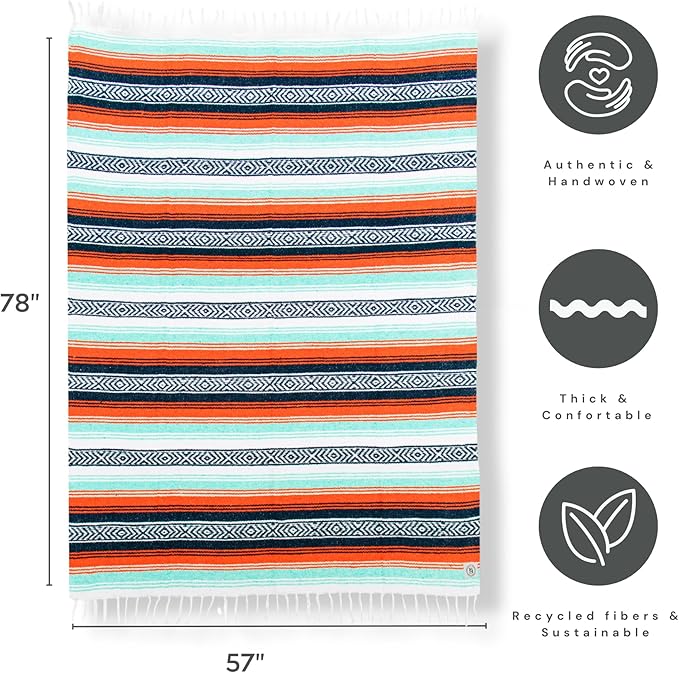 Mexican Throw - 78'x57' Perfect for Yoga Outdoors Heavy &amp Thick Orange 1 Pc