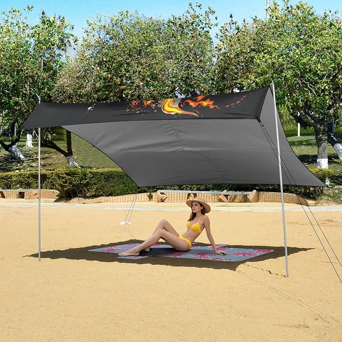 ALAZA Killer Whale Flame Beach Tent Sun Shelter UPF50+ Protection Beach Shade Canopy w/ 4 Sandbags for Outdoor Camping Fishing Backyard Fun Picnic 10x9 ft