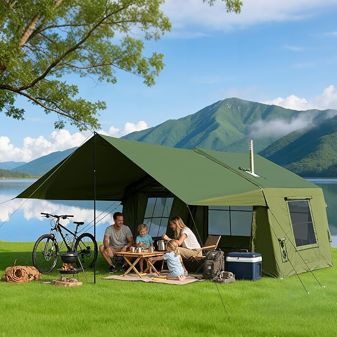Inflatable Tents for Camping Large Blow Up Tent with Hand Pump Easy Setup InflatableTent 4 Season Tent Waterproof Oxford Air Glamping Tents for Camping Adult 4/6/8/10/12 Person