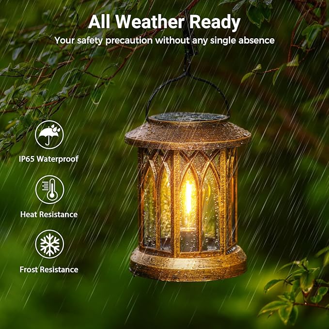 WdtPro Solar Lanterns Outdoor Lights 4 Pack Bright Lanterns Outdoor Waterproof with Clip Patio Decor Hanging Solar Lights for Outside Garden Yard Front Porch Table Decoration (Antique Copper)