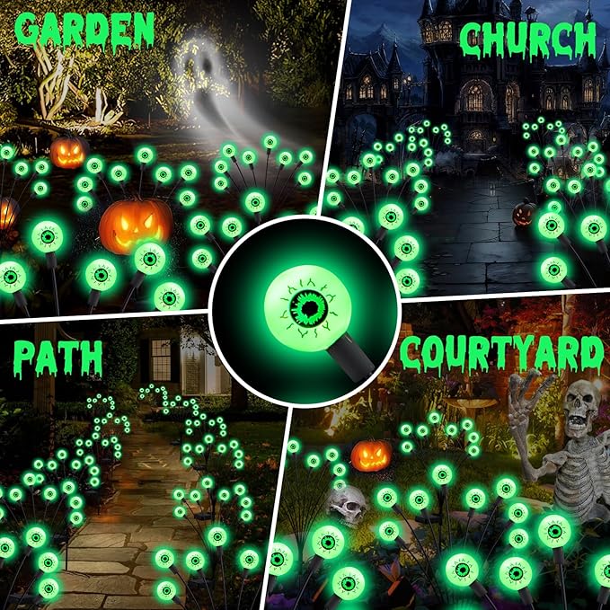 ASMAD Scary Solar Eyeball Lights Waterproof Swaying Firefly Path Lights for Outdoor/Halloween Decorations/Garden/Yard/Patio/Party Decor Green Eyeball 4 Pack 32 LEDs