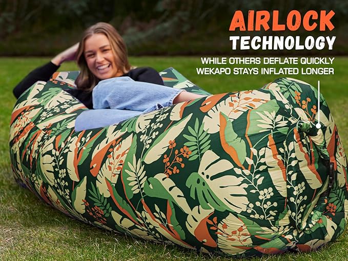 WEKAPO Inflatable Couch Air Lounger Chair - Camping &amp Beach Accessories Portable Blow up Sofa for Hiking Lawn Indoor/Outdoor Movies &amp Music Festivals. Lightweight and Easy to Set Up Air Ham