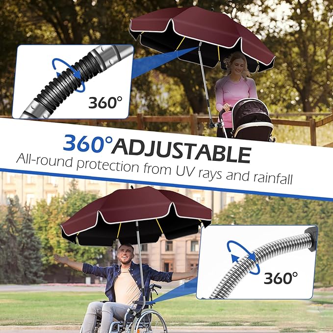 2Pack 48.8 inch Large Beach Umbrella with Clamp Sun Shade for Beach Chair 360°Adjustable UV Protection Golf Umbrella with Clip for Stroller Wheelchair Camping Chair