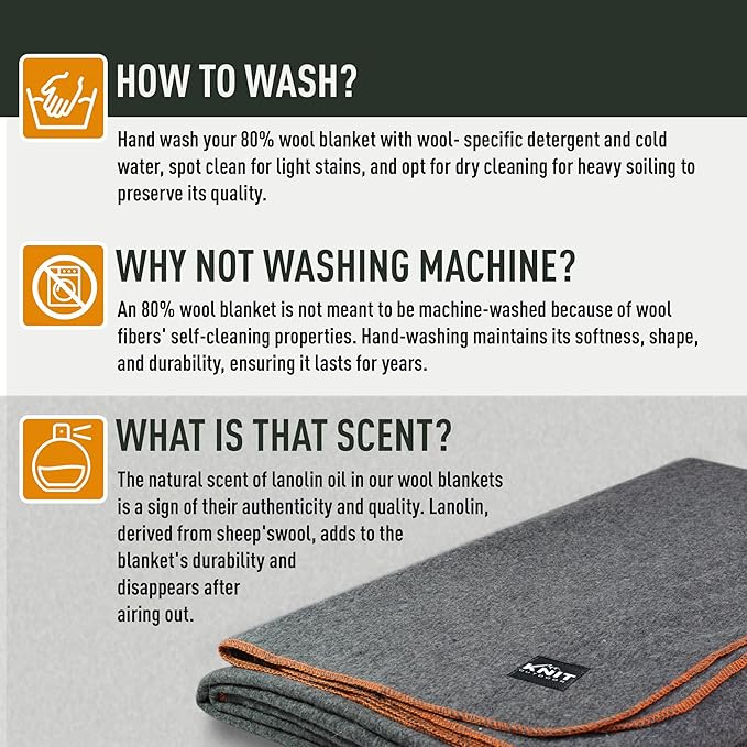 Large Military Wool Blanket - Warm &amp Thick Emergency Survival Blanket Great for Camping Outdoors Sports Events Picnics 4.5 lbs 64 x 88 (Gray)