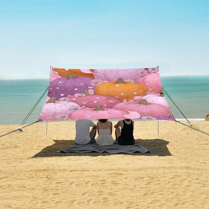 Bolaz Beach Canopy Tent Sun Shade9'×10.5' Large Family Beach Shade UPF50+- Outdoor Shade for Camping Trips FishingPumpkin Flower Star Pattern
