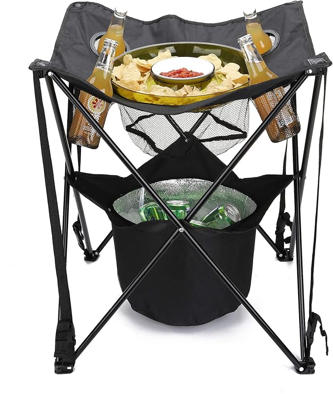 Mind Reader Folding Tailgate Table Camping Gadgets Tailgate Essentials Portable Cooler 23.25 L x 23.25 W x 24.5 H Black